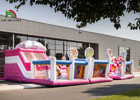 Parc d'attractions gonflable de Candyland de Platon de rose commercial de PVC 10m avec la glissière