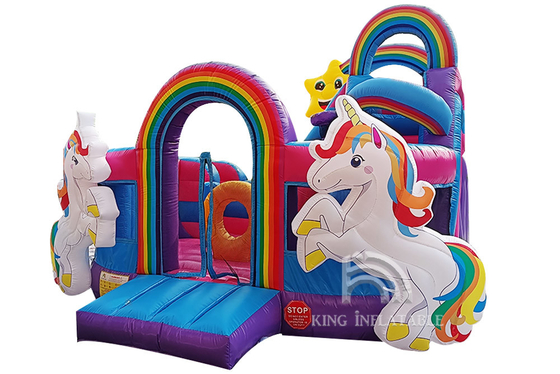 Chambres gonflables de rebond de l'eau d'arc-en-ciel de princesse Pink Giant Jumping de glissière d'Unicorn Bouncy Castle With Water d'enfants