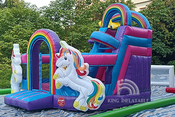 Chambres gonflables de rebond de l'eau d'arc-en-ciel de princesse Pink Giant Jumping de glissière d'Unicorn Bouncy Castle With Water d'enfants