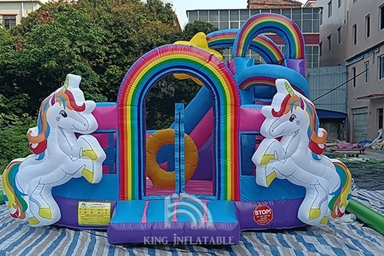 Chambres gonflables de rebond de l'eau d'arc-en-ciel de princesse Pink Giant Jumping de glissière d'Unicorn Bouncy Castle With Water d'enfants