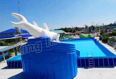 Parc aquatique gonflable commercial d'explosion de bâche de PVC du parc 0.9mm de glissière d'eau avec la piscine moulue ci-dessus