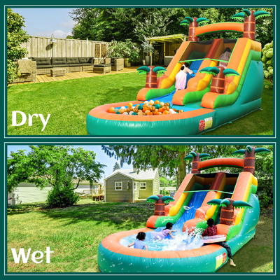 Glissière d'eau humide et sèche gonflable pour enfants avec piscine