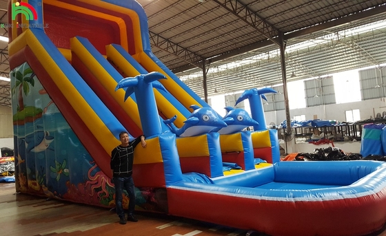 Pas cher commercial pour adultes toboggan gonflable maison de rebond saut à l'eau saut à l'eau gonflable toboggan de l'eau châteaux avec piscine F