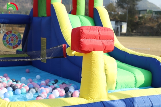Fête des enfants mouillée sèche gonflable maison de rebond de glissière d'eau bouncer combo avec plus grande piscine d'éclaboussure grimpeur souffleur panier dartboard