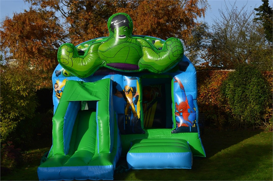 Chambre sautante de château vert gonflable de Super Heroes d'enfants avec la glissière