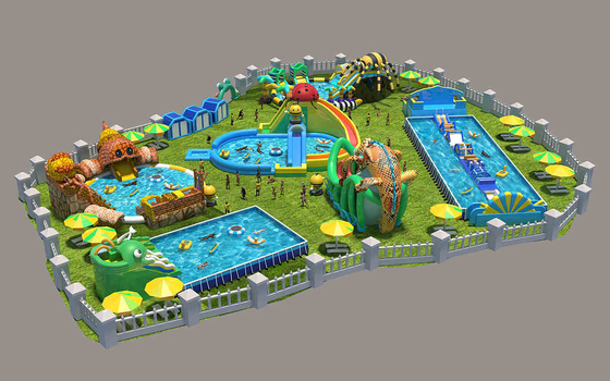 Terrains de jeu combinés de parc aquatique gonflable d'enfants et d'adultes