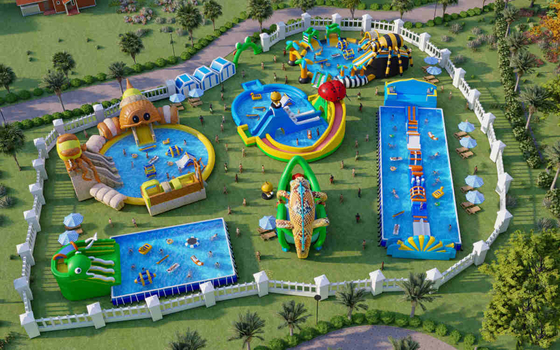 Terrains de jeu combinés de parc aquatique gonflable d'enfants et d'adultes