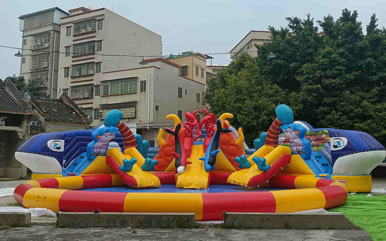 Parc aquatique gonflable de PVC du requin énorme 0.9mm avec la piscine