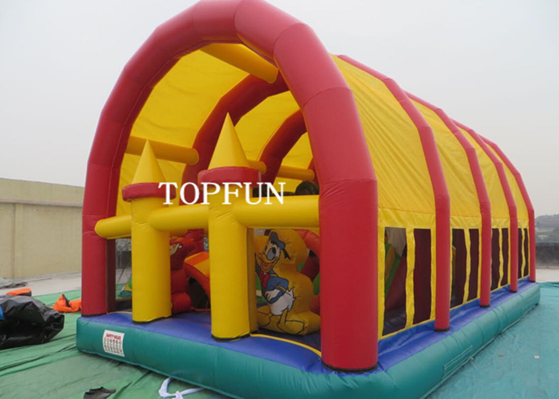 Red / Yellow PVC Tarpaulin Inflatable Water Jumping Castles With Roof